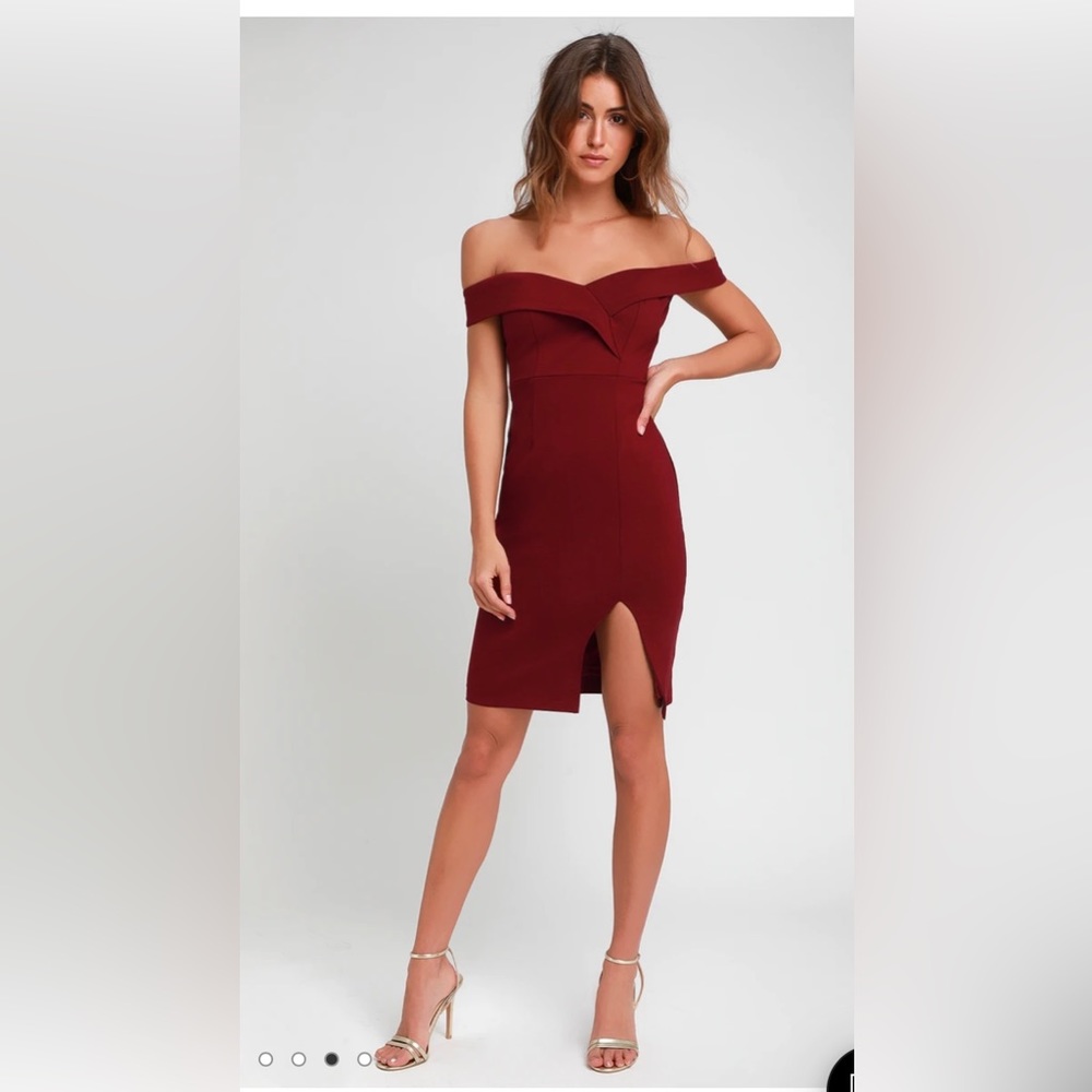 Classic Glam Burgundy Off-the-Shoulder Bodycon Dress